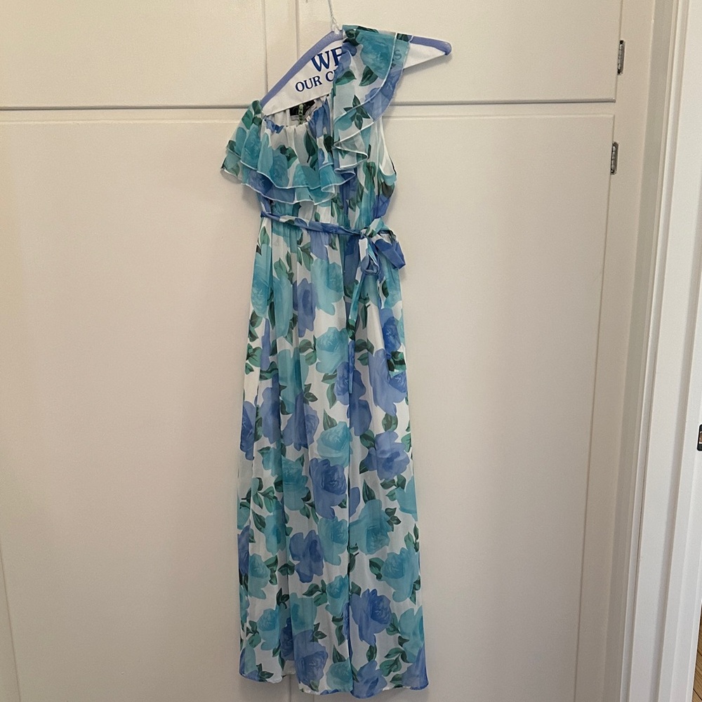 LIKE NEW Dalia MacPhee Floral One-Shoulder Maxi Dress Cocktail Black Tie